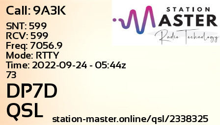 QSL Card for DP7D QSO with 9A3K