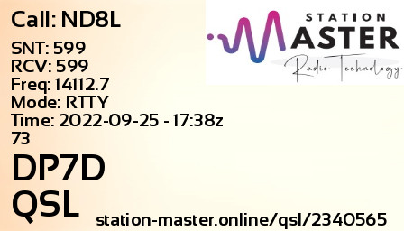 QSL Card for DP7D QSO with ND8L