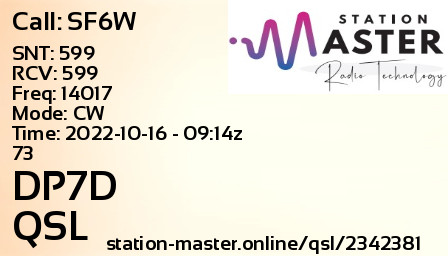 QSL Card for DP7D QSO with SF6W