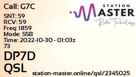 QSL Card for DP7D QSO with G7C