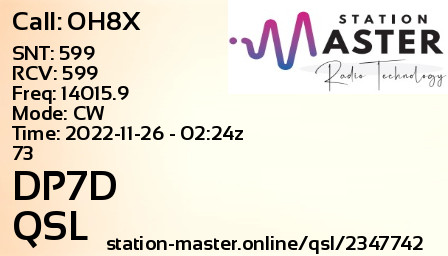 QSL Card for DP7D QSO with OH8X