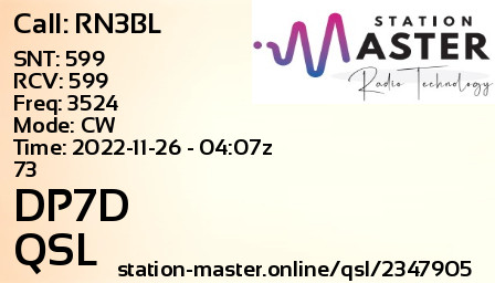 QSL Card for DP7D QSO with RN3BL