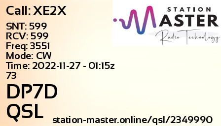 QSL Card for DP7D QSO with XE2X