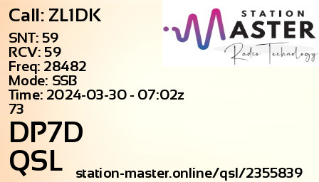 QSL Card for DP7D QSO with ZL1DK