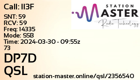QSL Card for DP7D QSO with II3F