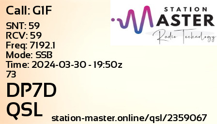 QSL Card for DP7D QSO with G1F