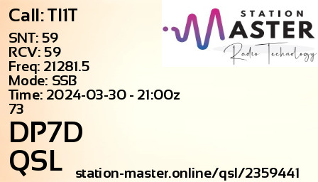 QSL Card for DP7D QSO with TI1T
