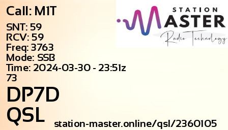 QSL Card for DP7D QSO with M1T