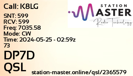 QSL Card for DP7D QSO with K8LG