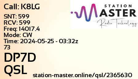 QSL Card for DP7D QSO with K8LG
