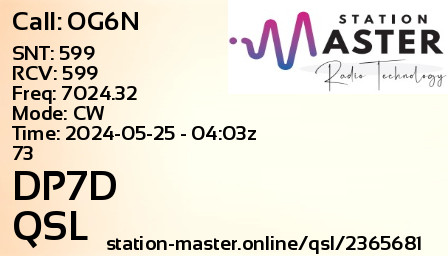 QSL Card for DP7D QSO with OG6N