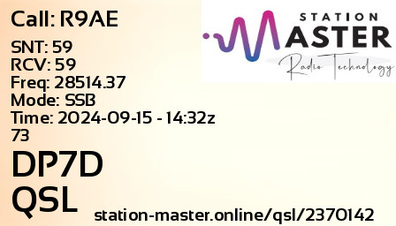 QSL Card for DP7D QSO with R9AE