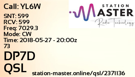 QSL Card for DP7D QSO with YL6W