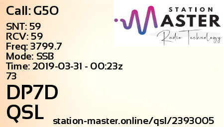 QSL Card for DP7D QSO with G5O