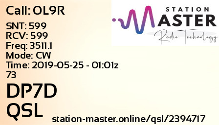 QSL Card for DP7D QSO with OL9R