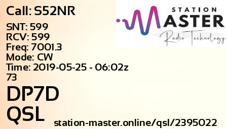 QSL Card for DP7D QSO with S52NR