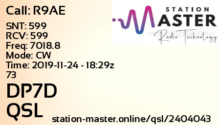 QSL Card for DP7D QSO with R9AE