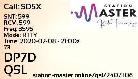 QSL Card for DP7D QSO with SD5X