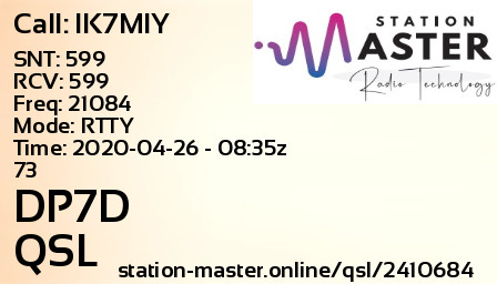 QSL Card for DP7D QSO with IK7MIY