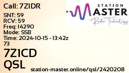 QSL Card for 7Z1CD QSO with 7Z1DR