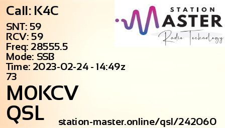 QSL Card for M0KCV QSO with K4C