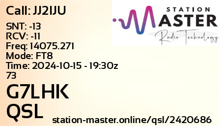 QSL Card for G7LHK QSO with JJ2IJU