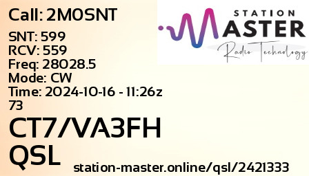 QSL Card for CT7/VA3FH QSO with 2M0SNT