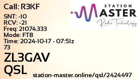 QSL Card for ZL3GAV QSO with R3KF