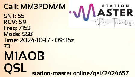QSL Card for M1AOB QSO with MM3PDM/M
