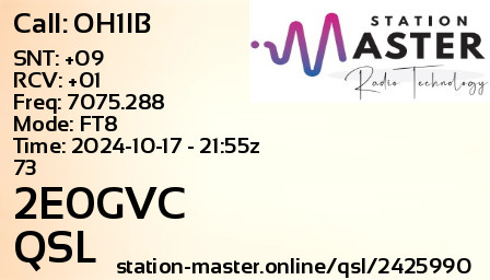 QSL Card for 2E0GVC QSO with OH1IB