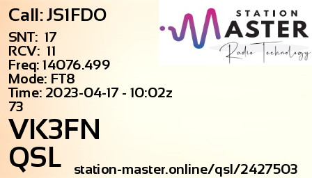 QSL Card for VK3FN QSO with JS1FDO