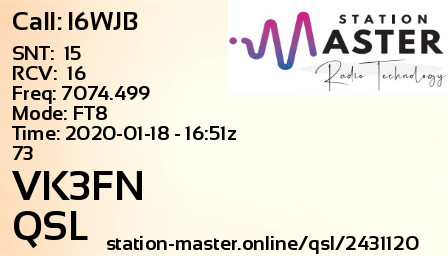 QSL Card for VK3FN QSO with I6WJB