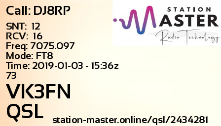 QSL Card for VK3FN QSO with DJ8RP
