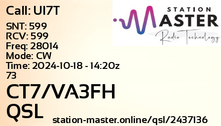 QSL Card for CT7/VA3FH QSO with UI7T
