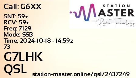 QSL Card for G7LHK QSO with G6XX