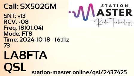 QSL Card for LA8FTA QSO with SX502GM