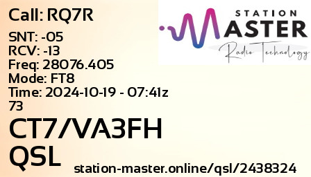 QSL Card for CT7/VA3FH QSO with RQ7R