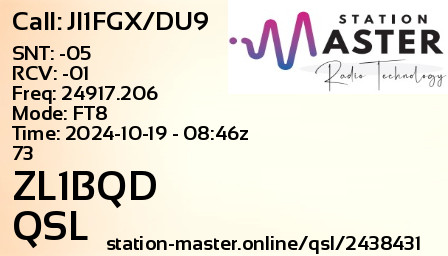 QSL Card for ZL1BQD QSO with JI1FGX/DU9