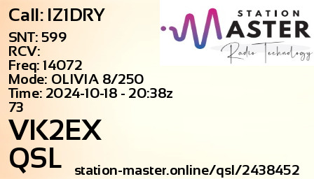 QSL Card for VK2EX QSO with IZ1DRY