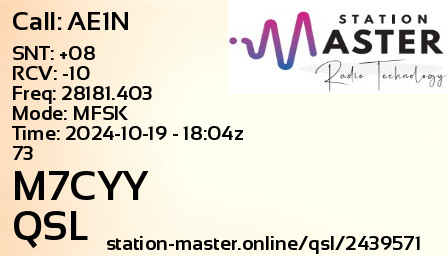 QSL Card for M7CYY QSO with AE1N