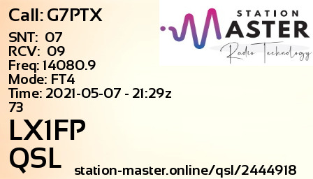 QSL Card for LX1FP QSO with G7PTX