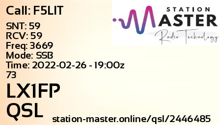QSL Card for LX1FP QSO with F5LIT