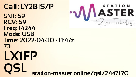 QSL Card for LX1FP QSO with LY2BIS/P
