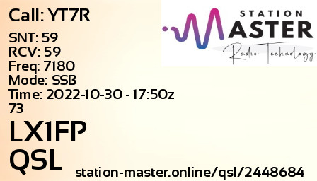 QSL Card for LX1FP QSO with YT7R