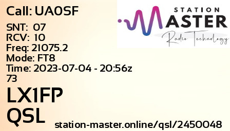 QSL Card for LX1FP QSO with UA0SF