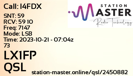 QSL Card for LX1FP QSO with I4FDX