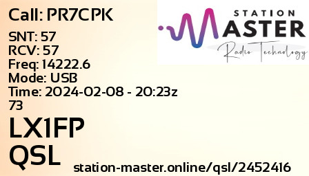QSL Card for LX1FP QSO with PR7CPK