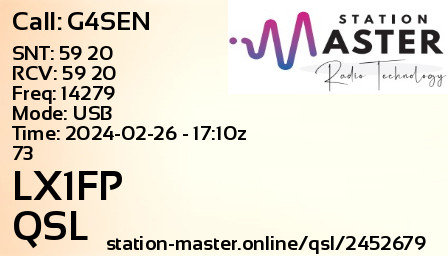 QSL Card for LX1FP QSO with G4SEN