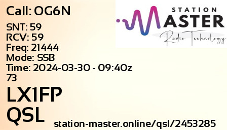 QSL Card for LX1FP QSO with OG6N