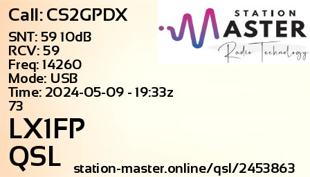 QSL Card for LX1FP QSO with CS2GPDX